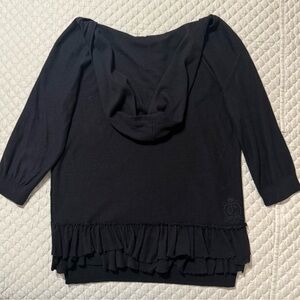 Juicy Couture Vintage Hoodie Sweater Black Ruffle Hem Y2K Zip Up Size L